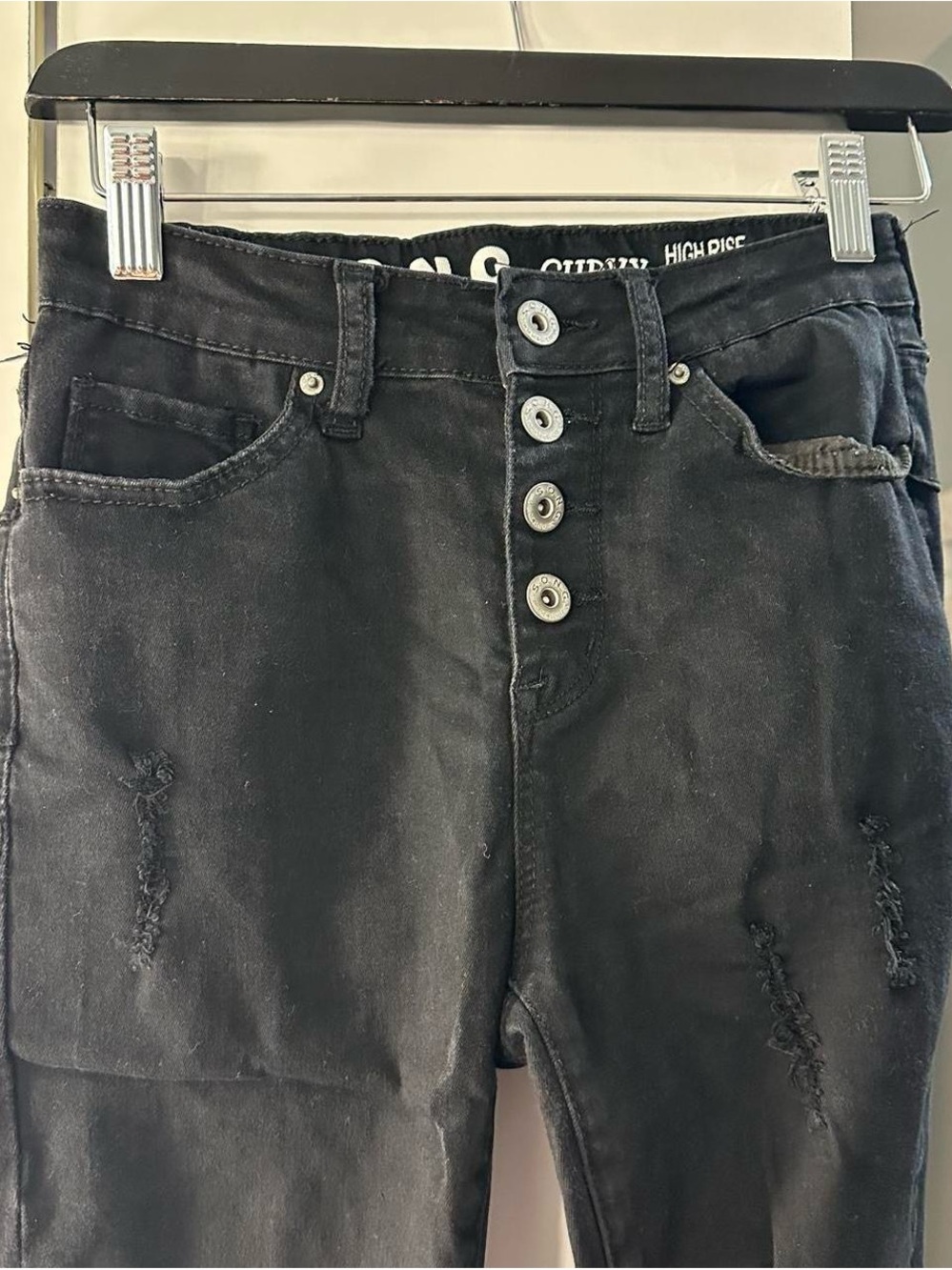 High-Rise Black Women’s Button-Fly Jeans